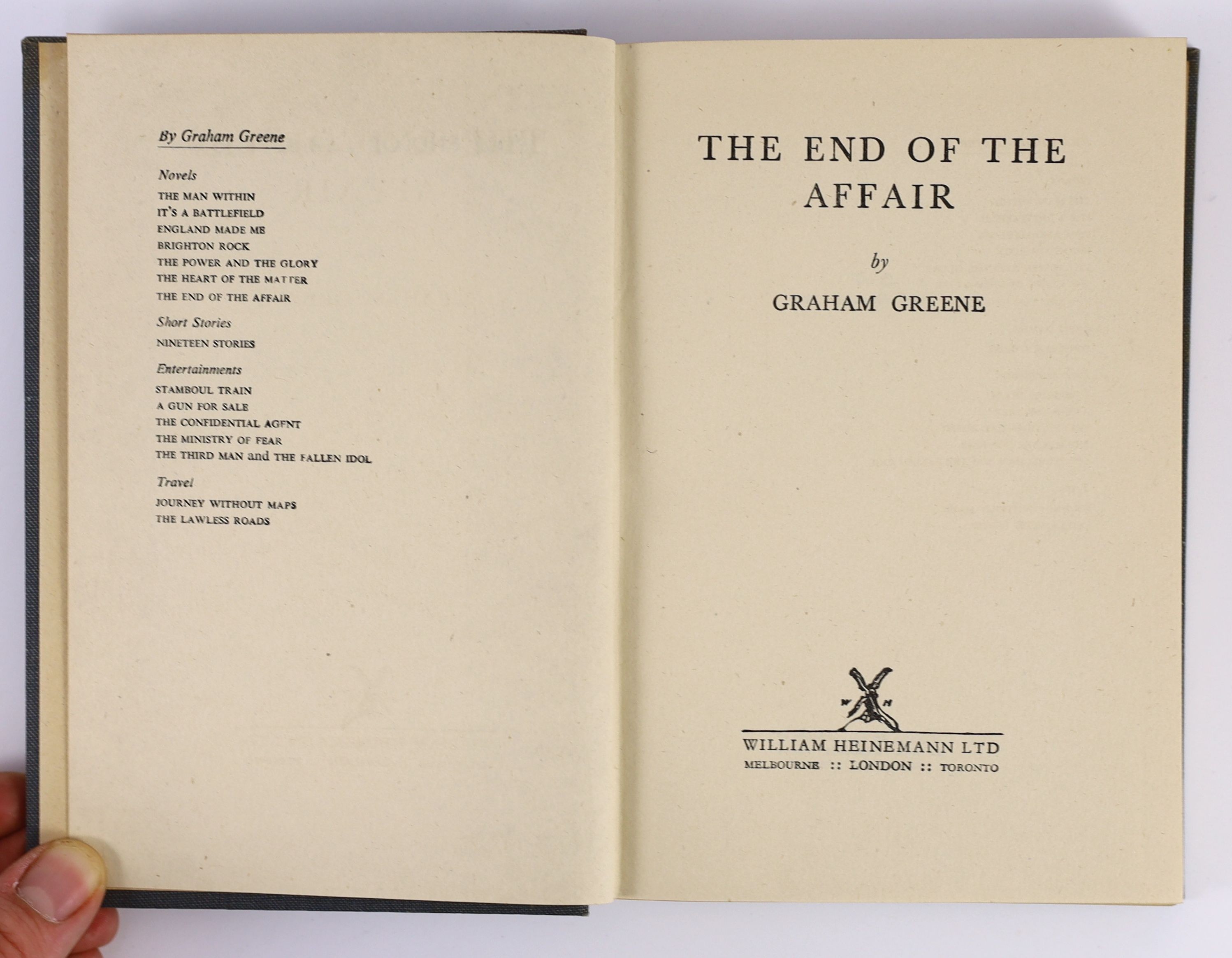 Greene, Graham - The End of the Affair, 1st edition, in unclipped d/j, William Heinemann, London, 1951